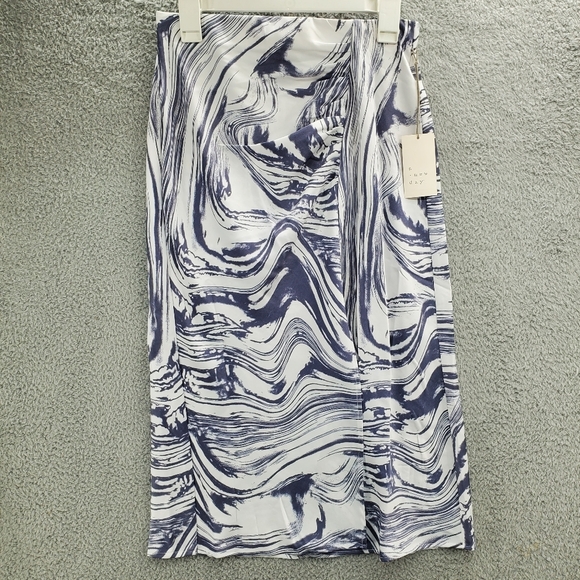 A New Day Skirt Ruched Satin Midi Slip White/Blue Swirl NWT Women's Size Small - Picture 1 of 10
